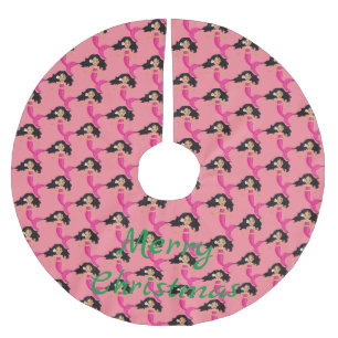 Niedliche Pink-Schwänze-Mermaid Thunder_Cove Polyester Weihnachtsbaumdecke