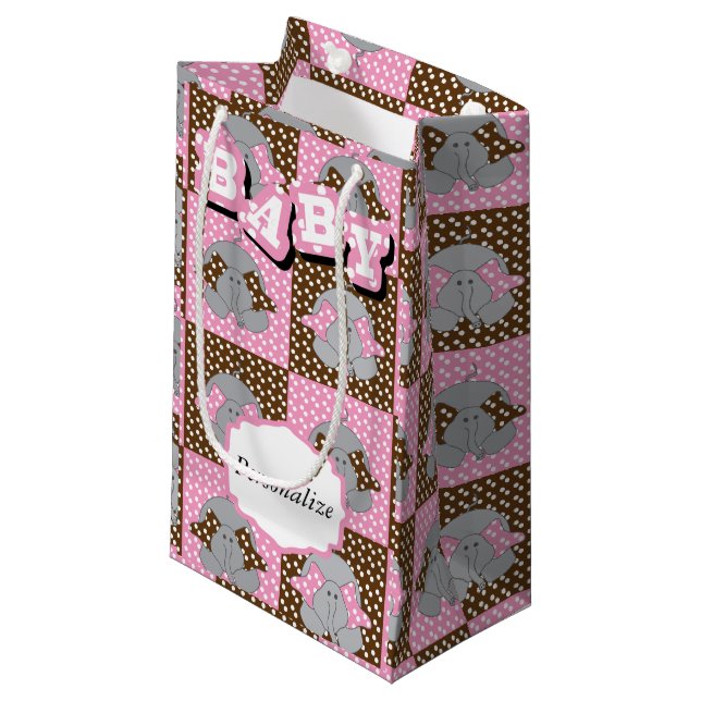 Niedliche Pink- und Brauner Polka-Punkte Kleine Geschenktüte (Vorderseite Schrägansicht)