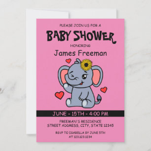 Niedliche Pink Vector Girl Elephant Babydusche Einladung