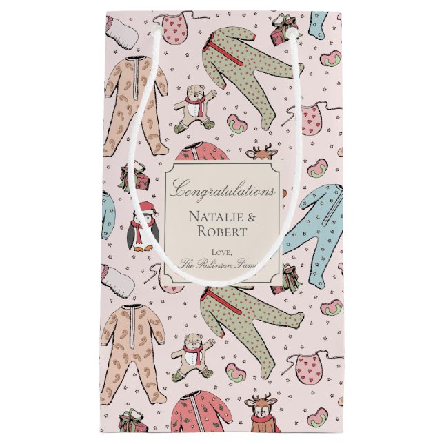 Niedliche Pink Winter Baby Dusche nach Maß Kleine Geschenktüte (Vorderseite)
