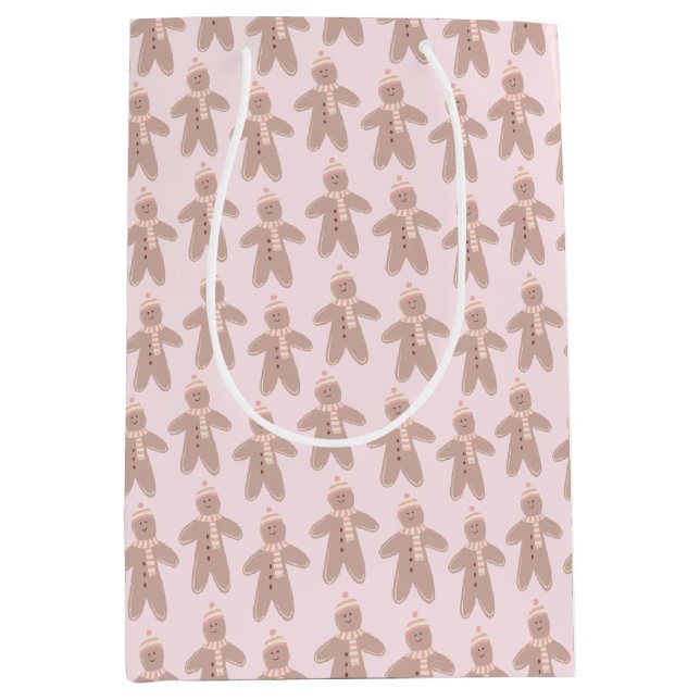 Niedliche Pink-Winter-Lebkuchenmänner Mittlere Geschenktüte (Vorderseite)
