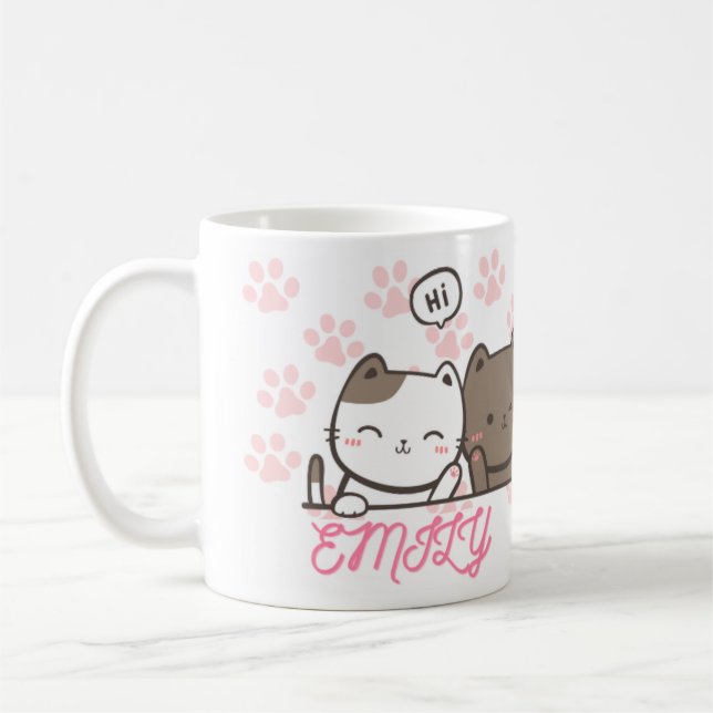niedliche Pinkkatze mit Ihrem Namen Kaffeetasse (Links)