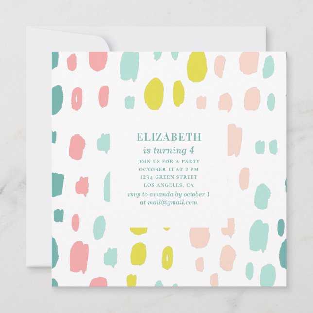 Niedliche Pinselstriche. Rosa und minziger Kinderg Einladung (Vorderseite)