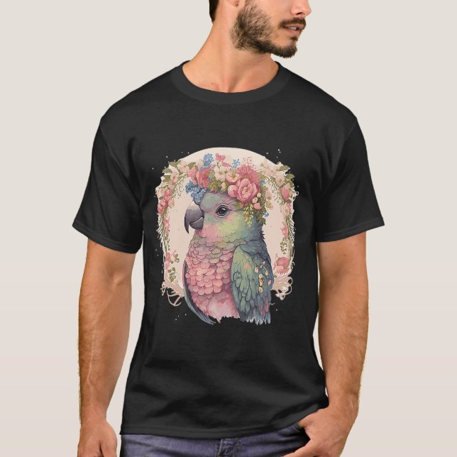 Niedliche Pionus-Papagei-Blume T-Shirt (Vorderseite)