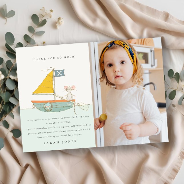 Niedliche Piratenmaus Sailboat Kinder jeden Geburt Dankeskarte (Von Creator hochgeladen)