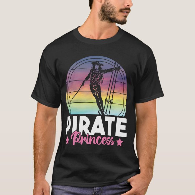 Niedliche Piratenprinzessin Girls Retro Sunset Shi T-Shirt (Vorderseite)