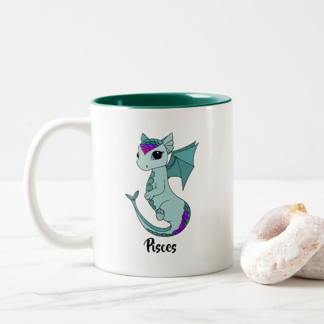 Niedliche Pisces Dragon-Tasse Zweifarbige Tasse (Mit Donut)