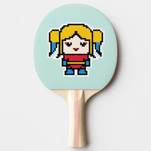 Niedliche pixelige, böse Girl-Pocket-Armbanduhr Tischtennis Schläger