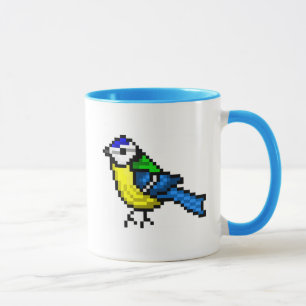 Niedliche Pixelkunst blauer Tit Tasse