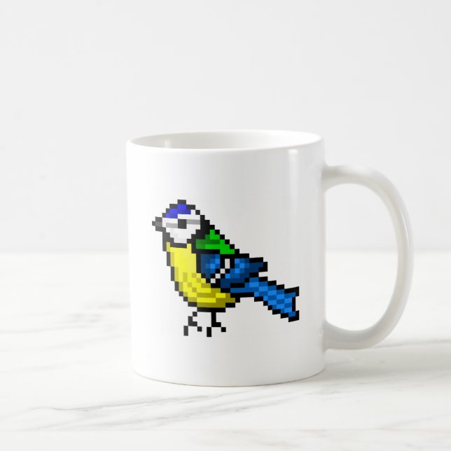 Niedliche Pixelkunst blauer Tit Tasse (Rechts)