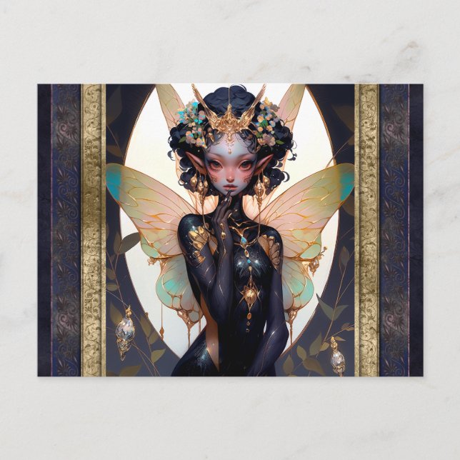 Niedliche Pixie Fairy Girl Fantasy Art Postkarte (Vorderseite)
