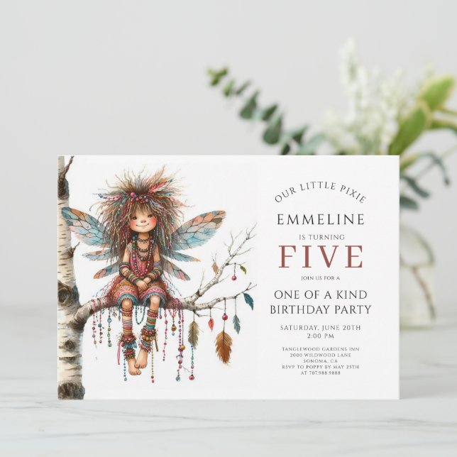 Niedliche Pixie Fairy Girl's Geburtstag Einladung (Stehend Vorderseite)