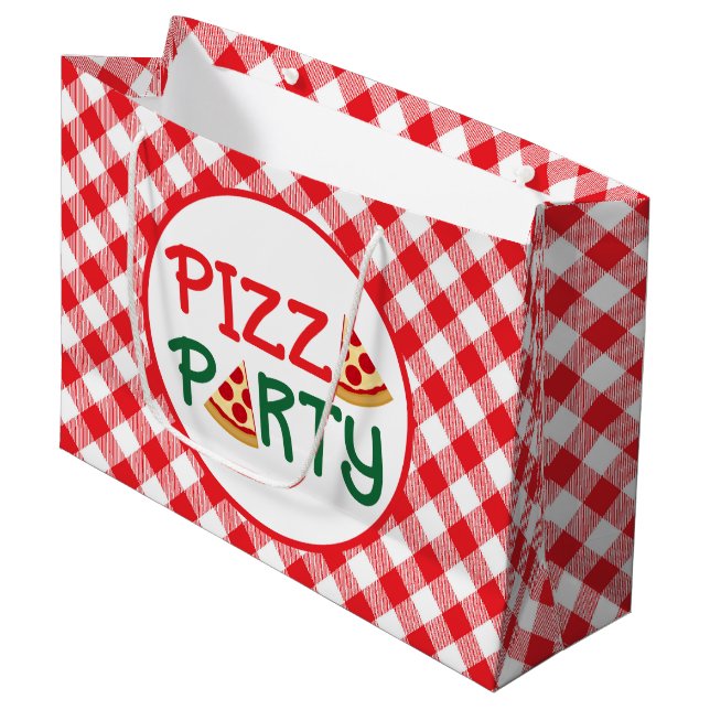 Niedliche Pizza-Party-Wörter Große Geschenktüte (Vorderseite Schrägansicht)