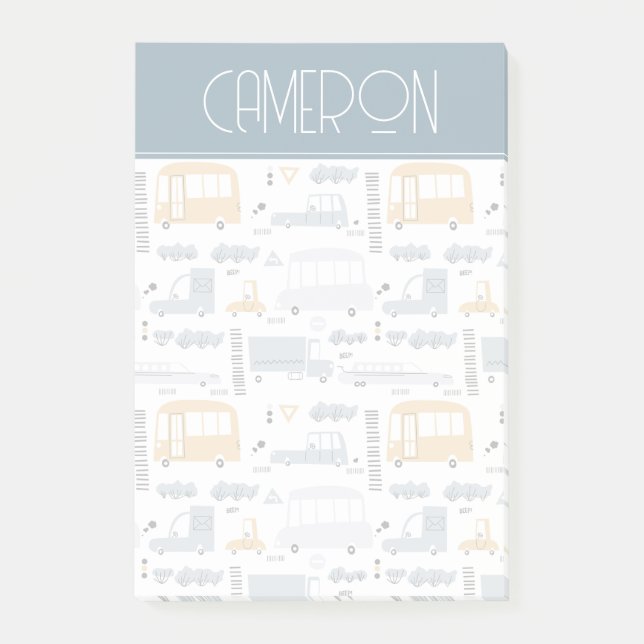 Niedliche Pkw im Straßenmuster Post-it Klebezettel (Vorderseite)