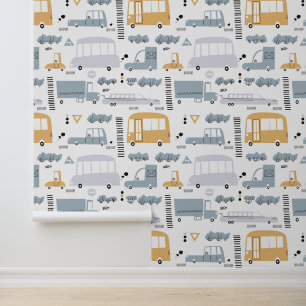 Niedliche Pkw im Straßenmuster Tapete