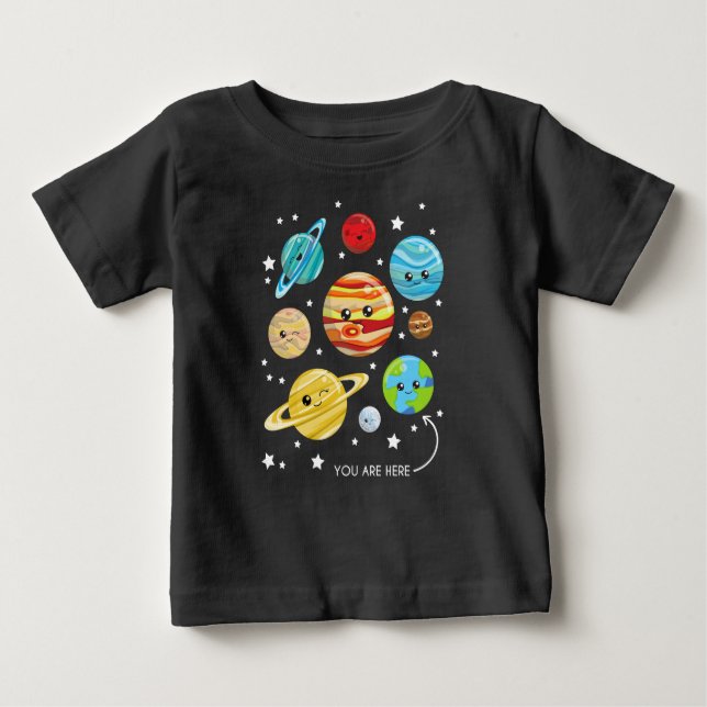 Niedliche Planeten, Kawaii-Planeten, Weltraum, Kos Baby T-shirt (Vorderseite)
