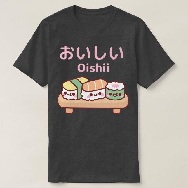 Niedliche Platte japanischer Sushi Oishii T-Shirt (Design vorne)