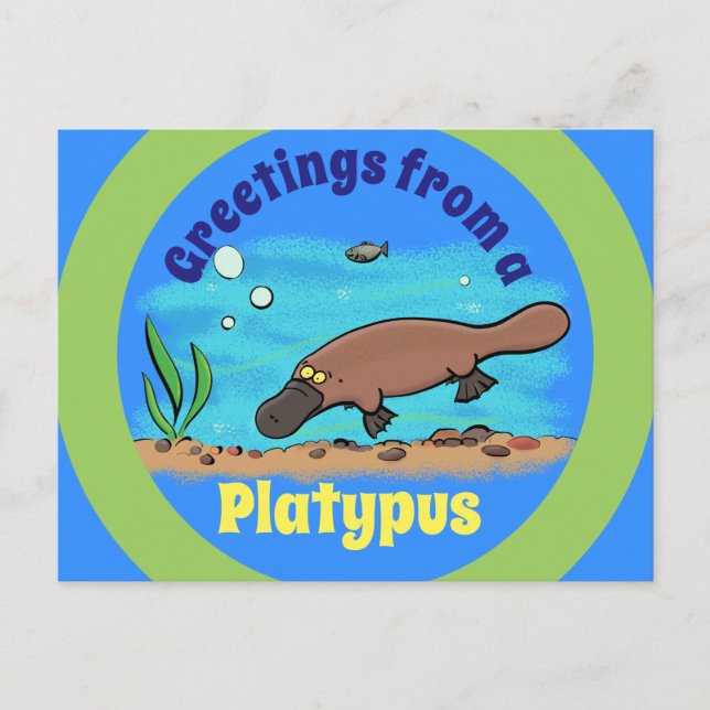 Niedliche Platypus unter Wasser Cartoon Postkarte (Vorderseite)