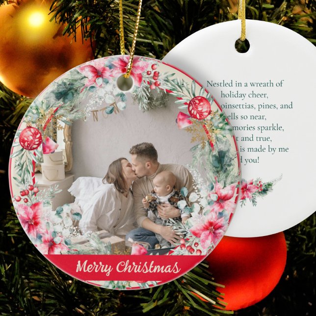 Niedliche Poettia Poinsettia Rotes Grün Weihnachte Keramik Ornament (Von Creator hochgeladen)