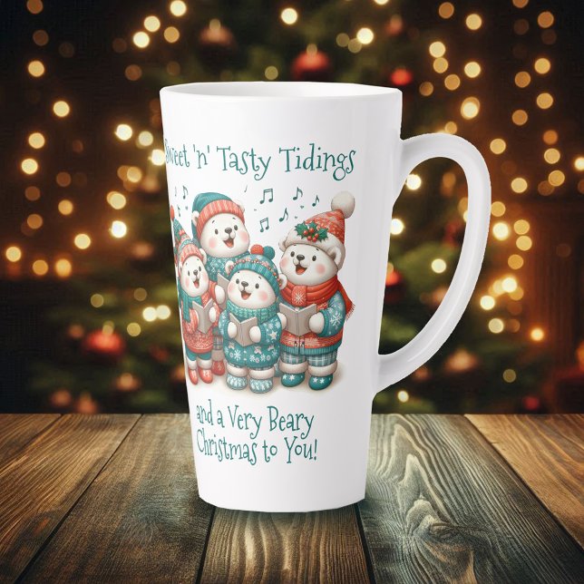 Niedliche Polar Bären Sing haben eine sehr schöne  Milchtasse (Cute Polar Bears Sing Have a Very Beary Christmas Tall Latte Mug Cover Photo)