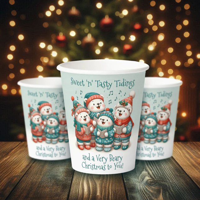 Niedliche Polar Bären Sing haben eine sehr schöne  Pappbecher (Cute Polar Bears Sing Have a Very Beary Christmas! Paper Cups Cover Photo)