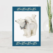 Niedliche Polar Bear Mama & Cube Weihnachtskarte
