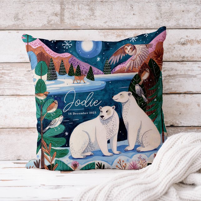 Niedliche Polar Bear Winter Baby Dusche Kissen (Cute Polar Bear Winter Baby Shower Throw Pillow)
