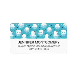 Niedliche Polarbären in Weihnachtsmannmützen Weihn Adressaufkleber