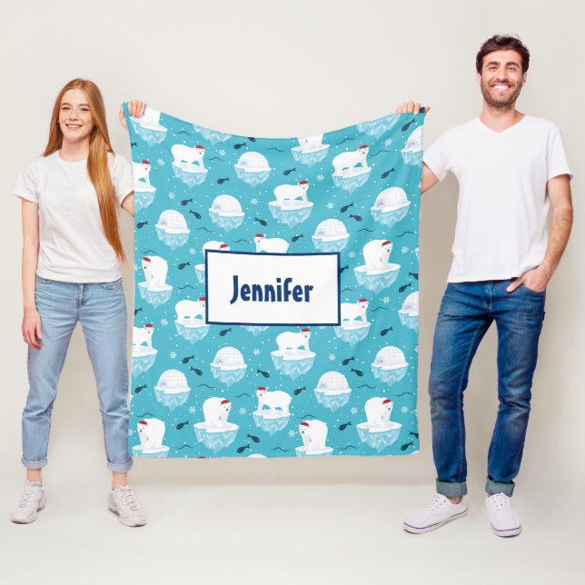 Niedliche Polarbären in Weihnachtsmannmützen Weihn Fleecedecke (Beispiel)