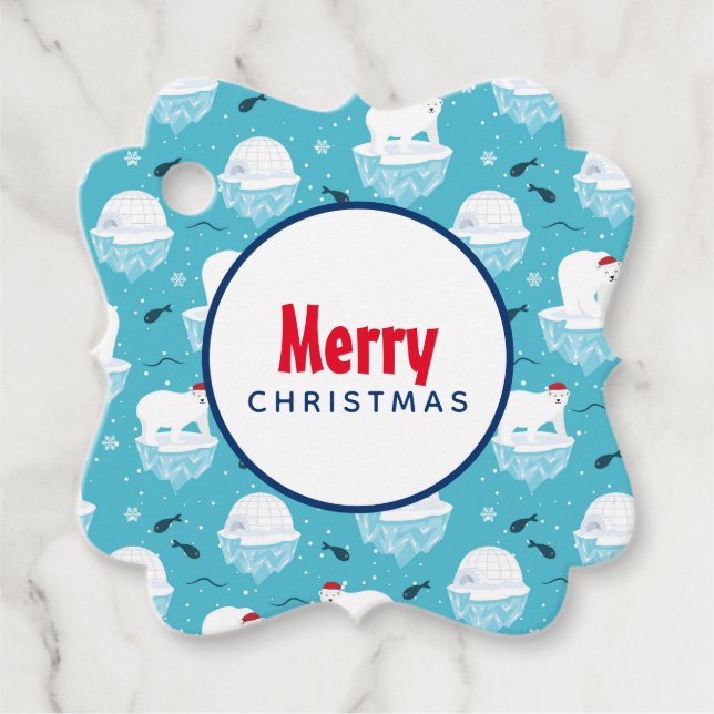 Niedliche Polarbären in Weihnachtsmannmützen Weihn Geschenkanhänger (Vorderseite)