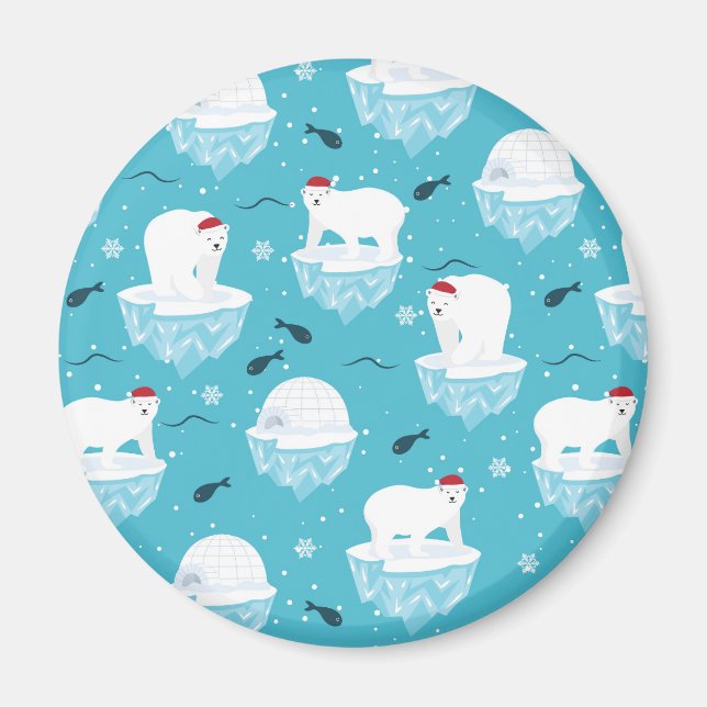 Niedliche Polarbären in Weihnachtsmannmützen Weihn Magnet (Vorne)