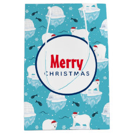 Niedliche Polarbären in Weihnachtsmannmützen Weihn Mittlere Geschenktüte