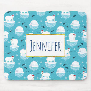 Niedliche Polarbären in Weihnachtsmannmützen Weihn Mousepad