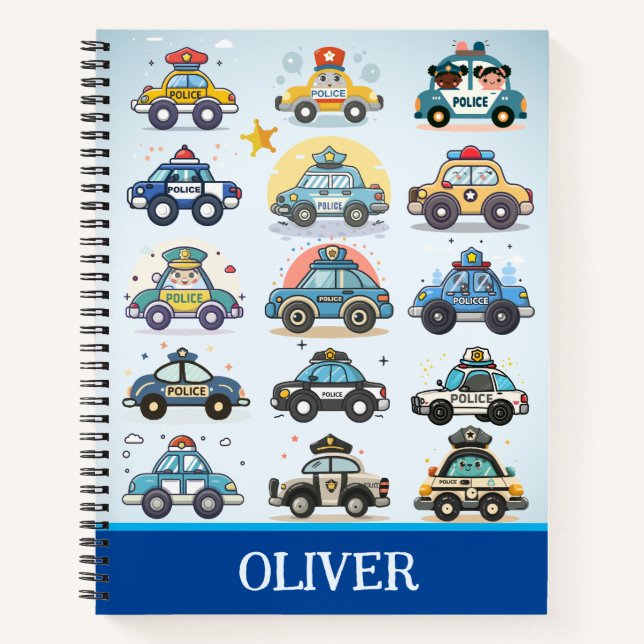 Niedliche Polizeiautos Muster Personalisiert Notizbuch (Vorderseite)