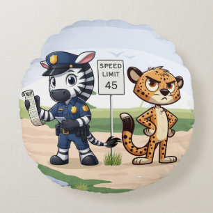 niedliche Polizeizebra und Geparden Rundes Kissen