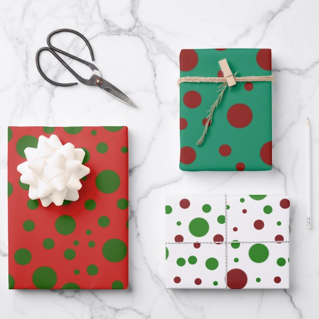 Niedliche Polka dot Christmas Red Green pattern Geschenkpapier Set (Vorderseite)