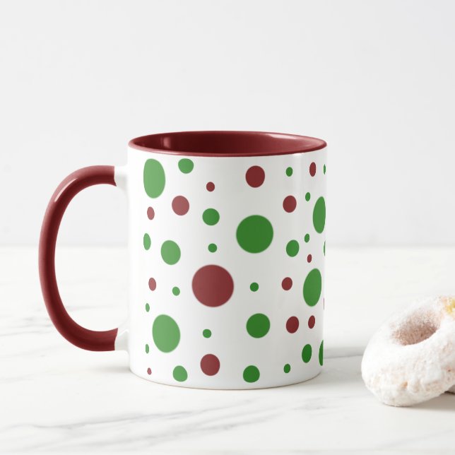 Niedliche Polka dot Christmas Red Green pattern Tasse (Mit Donut)