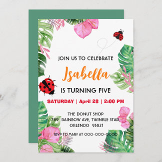 Niedliche Polka dot Ladybug Sommerrosa Blume Gebur Einladung