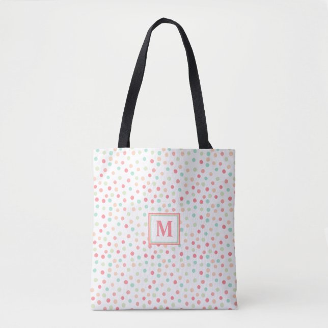 Niedliche Polka-Dot-Monogramm in Rosa, Blau und Gr (Vorderseite)