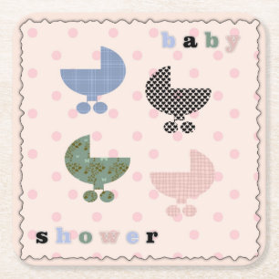 Niedliche Polka Dot und Baby Buggy Baby Duschvorri Rechteckiger Pappuntersetzer