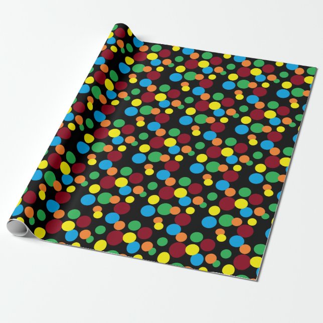 Niedliche Polka Dots auf Black FUN Geschenkpapier (Ungerollt)