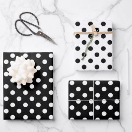 Niedliche Polka Dots Muster Schwarz-Weiß Minimalis Geschenkpapier Set