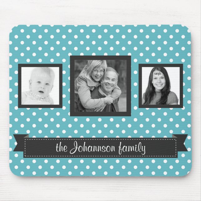 Niedliche Polka-Punkte 3 Instagram Foto-Familie Mousepad (Vorne)