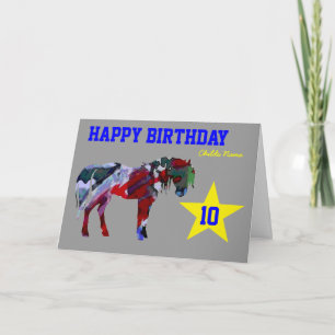 Niedliche Pony Birthday Card - 10. Geburtstagskart Karte