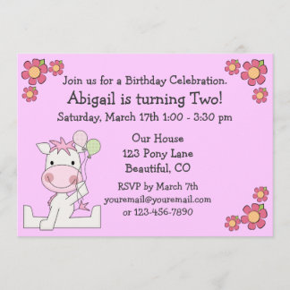 Niedliche Pony Birthday Einladung für Mädchen
