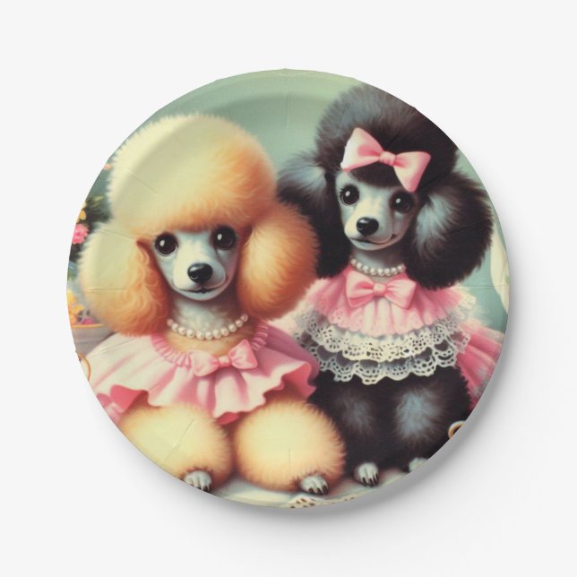 Niedliche Poodle-Illustration Pappteller (Vorderseite)