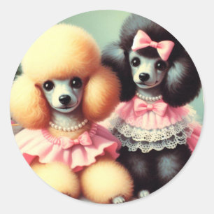 Niedliche Poodle-Illustration Runder Aufkleber