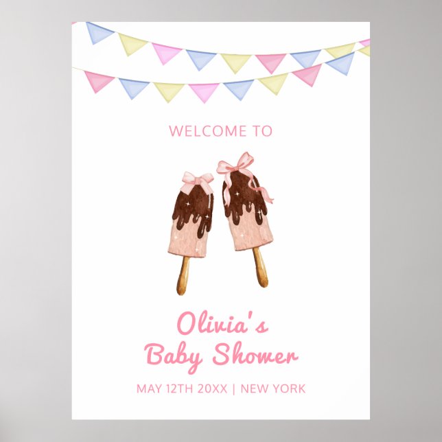 Niedliche Popcicle Bow Ice Cream Baby Dusche Willk Poster (Vorne)