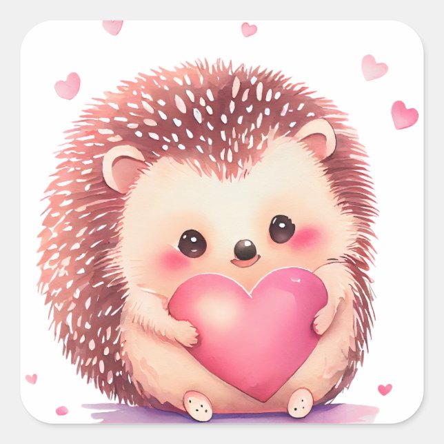 Niedliche Porcupine Valentinsplatte Quadratischer Aufkleber (Vorderseite)