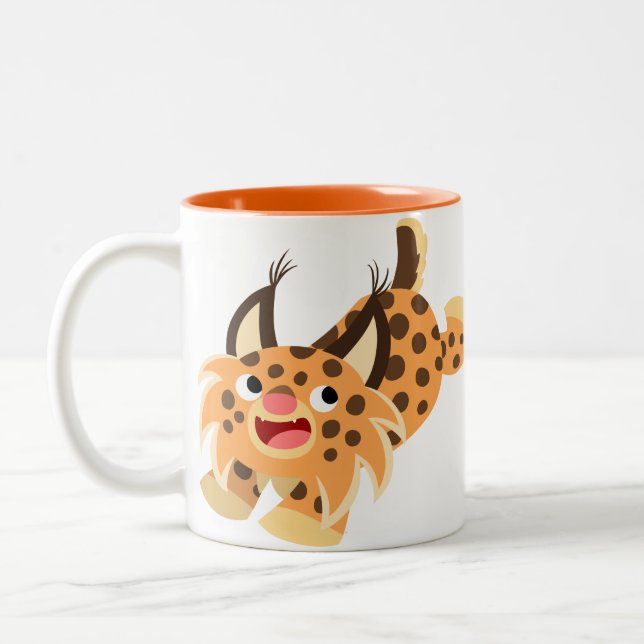 Niedliche Prankish Cartoonbobcat-Tasse Zweifarbige Tasse (Links)